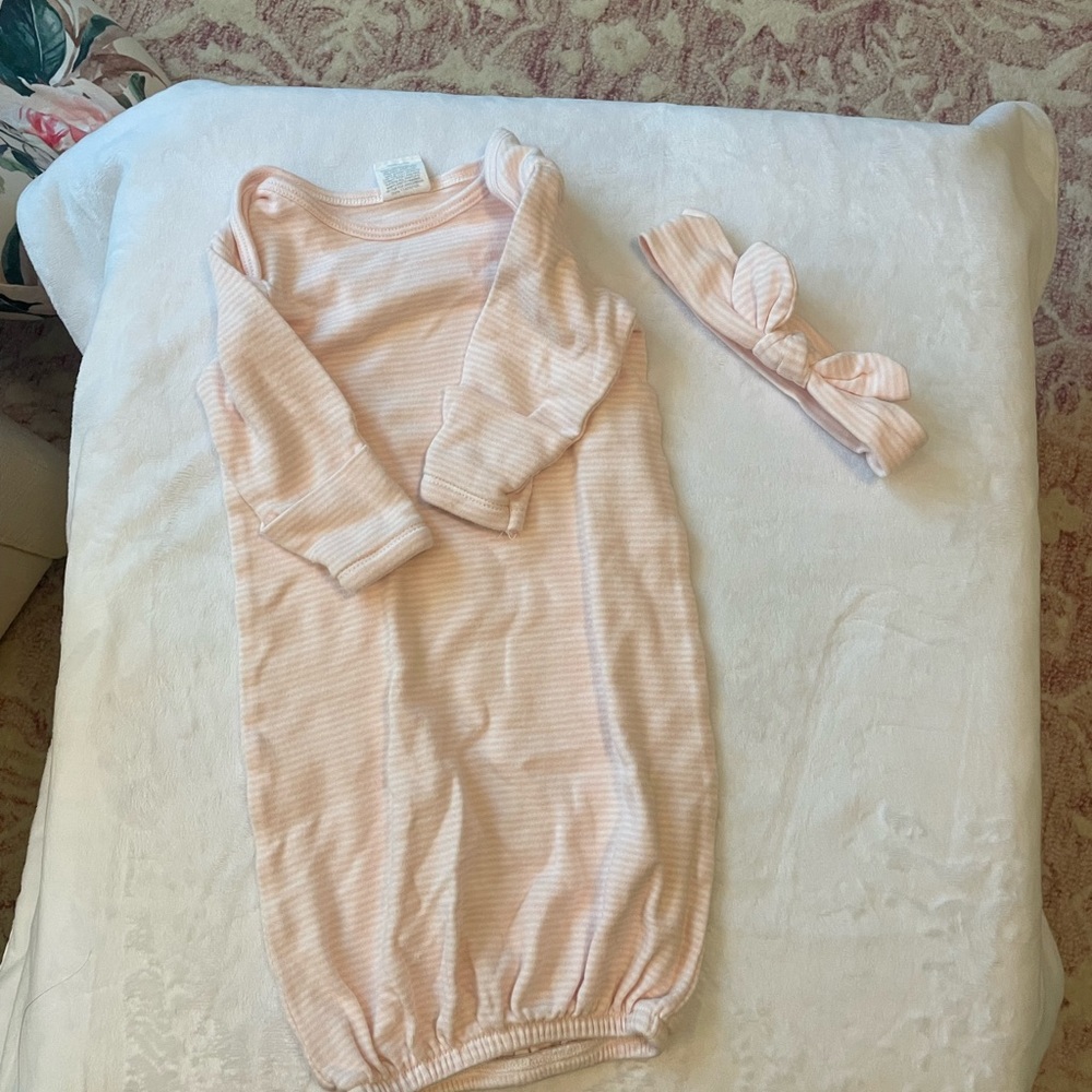 Starting Out - Pink striped gown and matching headband - 0-3M